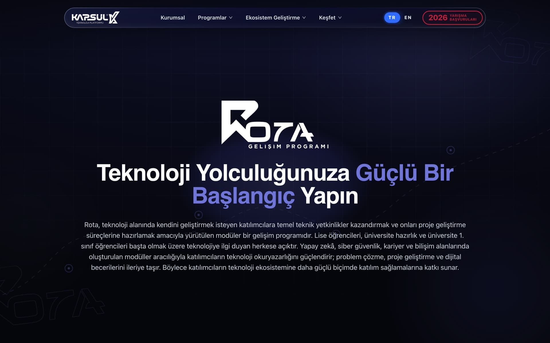 Kapsül Teknoloji Platformu Web Sitesi — İçerik sayfası · Mavi tema